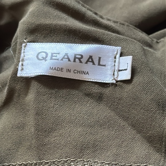 QEARAL olive green short sleeves wide leg lightweight jumpsuit‎ Sz L - Picture 7 of 9